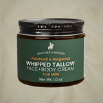 Jar of Rancher's Render whipped tallow face and body cream on a beige background