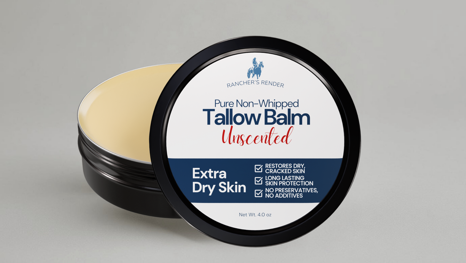 Pure Tallow Balm from Rancher's Render on grey background
