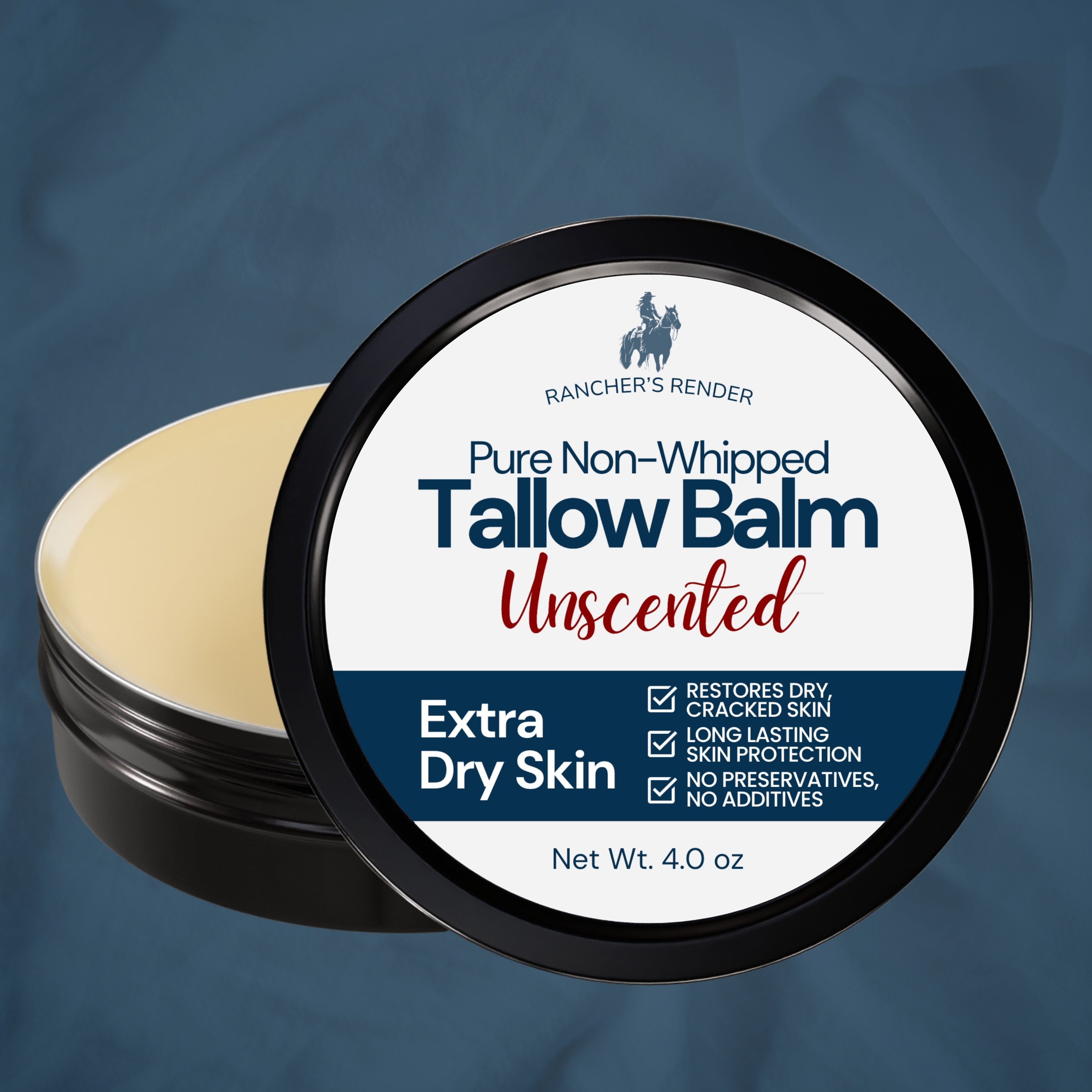 Ranchers Render Pure Tallow Balm 4 oz on plain background