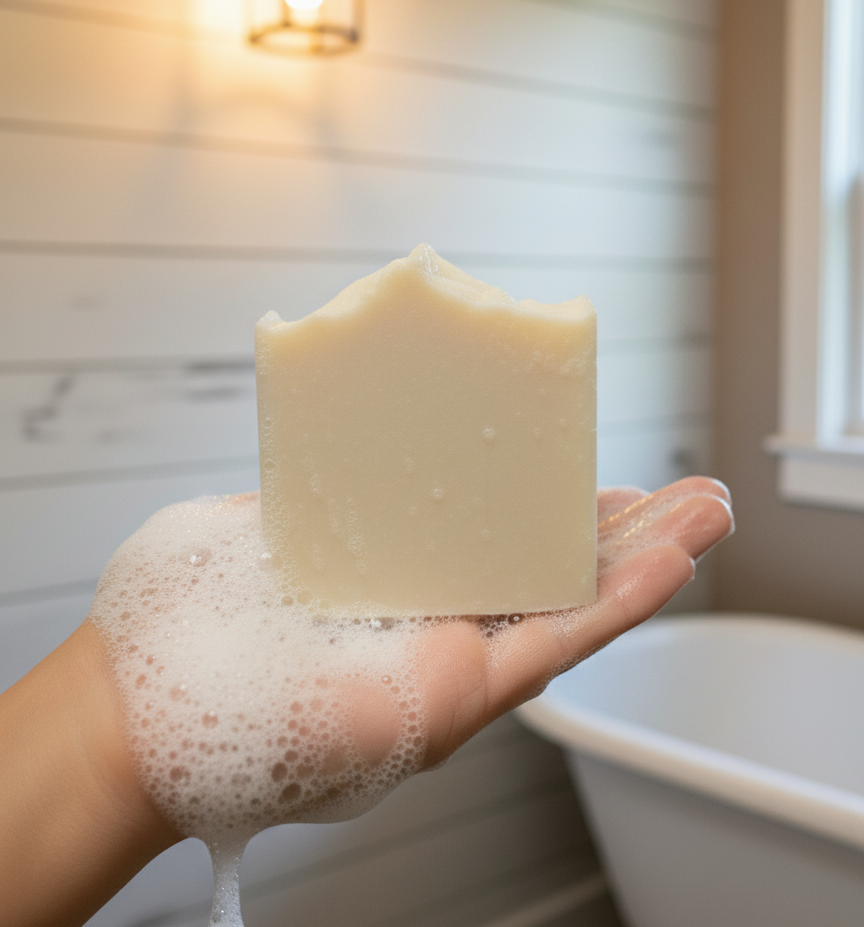 Tallow Soap Lathered in Hand