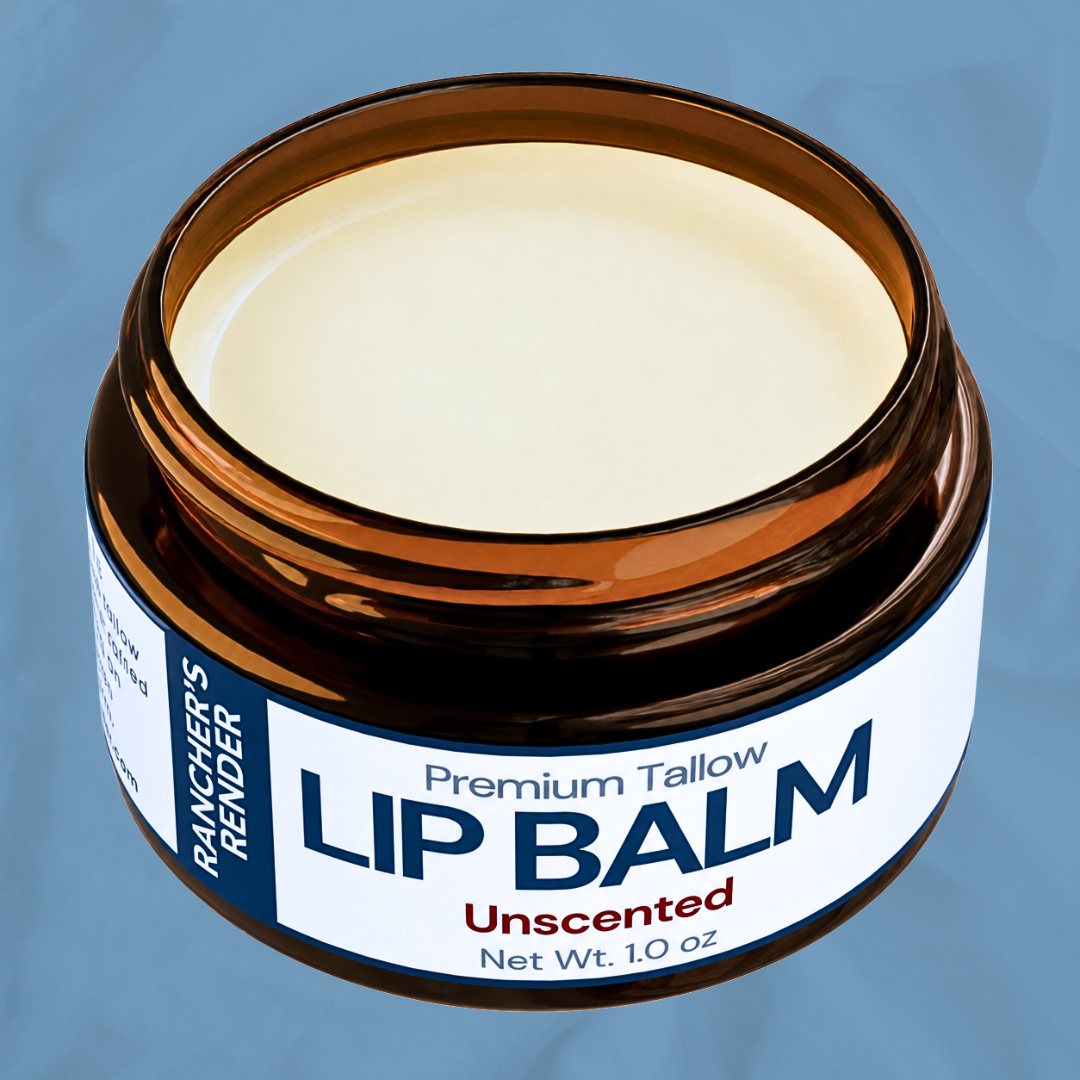 Jar of unscented lip balm with a blue background